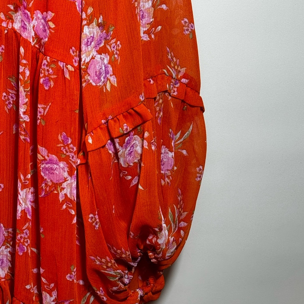 Vince Camuto Orange Floral Boho Tiered Dress XXL Long Sleeve - Picture 4 of 5